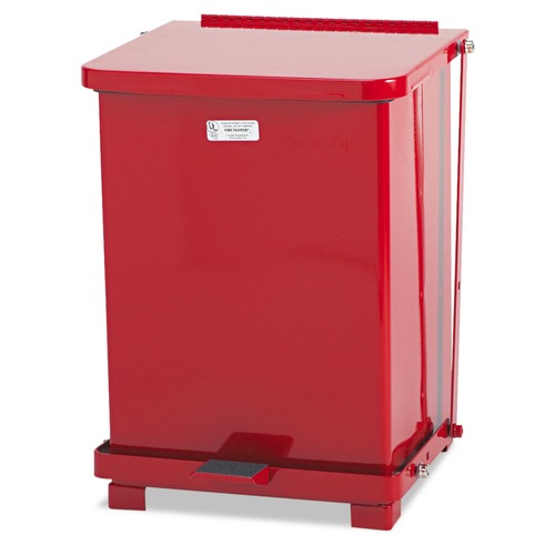 Trash & Waste Bins | Rubbermaid Commercial FGST7EPLRD Defenders 4 Gallon Square Step Can - Red image number 0