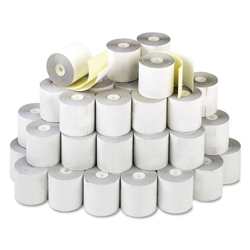 Mothers Day Sale! Save an Extra 10% off your order | PM Company 9225 Impact Printing 2.25 in. x 70 ft. Carbonless Paper Rolls - White/Canary (50/Carton) image number 0