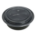 Food Trays, Containers, and Lids | GEN FCPP-BC-32RND 7.28 in. x 7.28 in. x 2.55 in. 32 oz. Plastic Microwavable Food Container with Lid - Round Black/Clear (150/Carton) image number 1