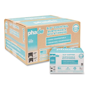 phade 511170 5 in. PHA Marine Biodegradable Stir Straws - Ocean Blue (1000/Box, 6 Boxes/Carton)
