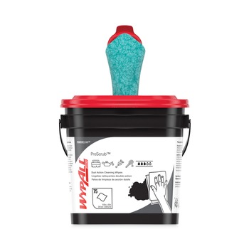 WypAll Power Clean ProScrub 9.5 in. x 12 in. Pre-Saturated Wipes - Citrus Scent, Green (75/Bucket)