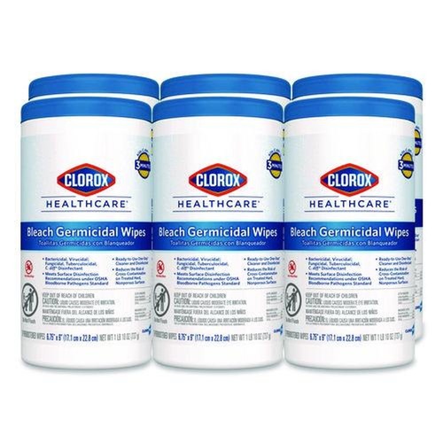 Office Jansan | Clorox Healthcare 35309 1 Ply 6.75 in. x 9 in. Unscented Bleach Germicidal Wipes - White (6/Carton) image number 0