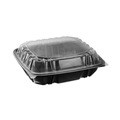 Food Service | Pactiv Corp. DC109100B000 EarthChoice 1 Compartment 66 oz. 10.5 in. x 9.5 in. x 3 in. Plastic Vented Dual Color Microwavable Hinged Lid Container - Black/Clear image number 2
