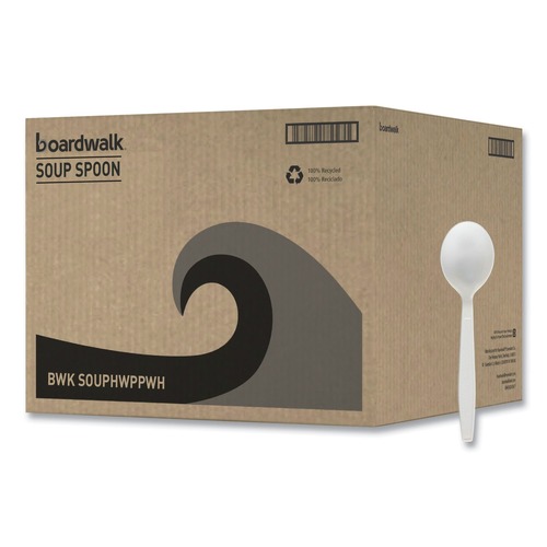Office Jansan | Boardwalk BWKSOUPHWPPWH Heavyweight Polypropylene Cutlery Soup Spoon - White (1000/Carton) image number 0