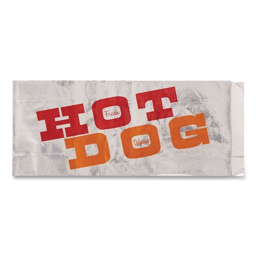 Just Launched | Bagcraft BGC 300455 "Hot Dog" Label 3.5 in. x 8.5 in. Foil Single-Serve Bags - Silver (1000/Carton) image number 0