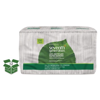 Seventh Generation 11-1/2 in. x 12-1/2 in. 1-Ply 100 Percent Recycled Napkins - White (12/Carton)