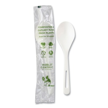 World Centric TPLA Compostable Cutlery Soup Spoon - White (750/Carton)