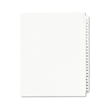 Avery 25-Tab '1 - 25-ft Label 8-1/2 in. x 11 in. Preprinted Legal Exhibit Side Tab Index Dividers - White (1 Set)