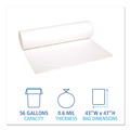 Trash Bags | Boardwalk H8647HWKR01 56 Gallon 0.6 mil 43 in. x 47 in. Low-Density Waste Can Liners - White (100/Carton) image number 3