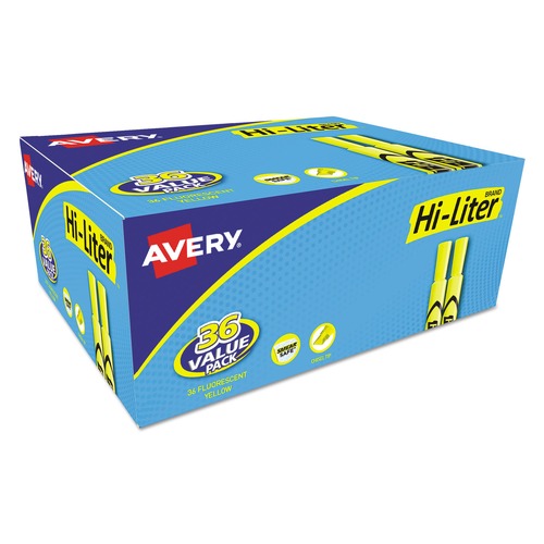 Office Jansan | Avery 98208 Chisel Tip Desk-Style HI-LITER Highlighter Value Pack - Fluorescent Yellow Ink, Yellow/Black Barrel (36/Pack) image number 0
