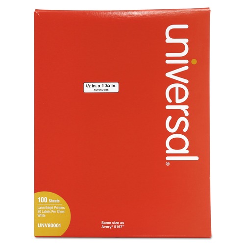  | Universal UNV80001 0.5 in. x 1.75 in. Inkjet/Laser Labels - White (8000/Box) image number 0