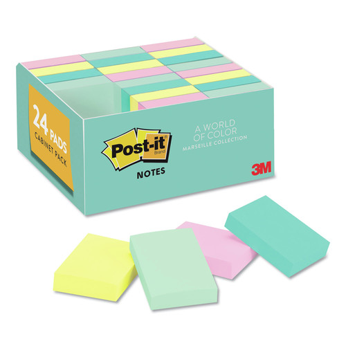 Office & Office Supplies | Post-it Notes 653-24APVAD 1.38 in. x 1.88 in. Original Pads Value Pack - Beachside Cafe Collection Colors (24/Pack) image number 0