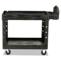Utility Carts | Rubbermaid Commercial FG452088BLA Heavy-Duty 2-Shelf 750 lbs. Capacity 25-1/4 in. x 44 in. x 39 in. Utility Cart - Black image number 6