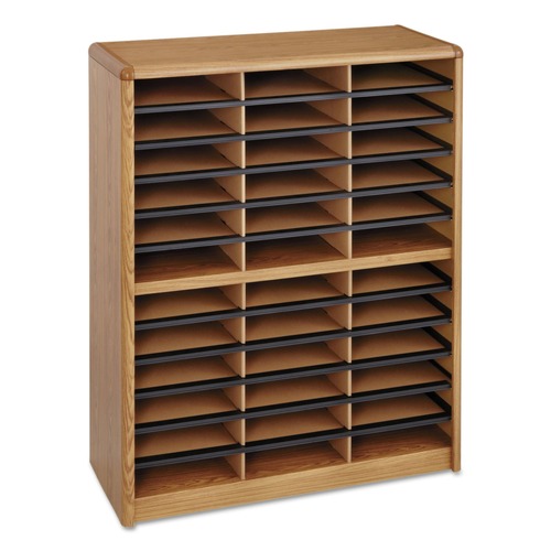  | Safco 7121MO 36 Section 32.25 in. x 13.5 in. x 38 in. Steel/Fiberboard Literature Sorter - Oak image number 0