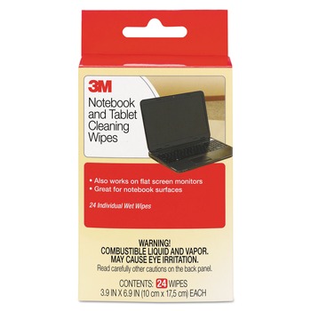 3M 7 in. x 4 in. 1-Ply Notebook Screen Cloth Cleaning Wet Wipes - Unscented, White (24/Pack)