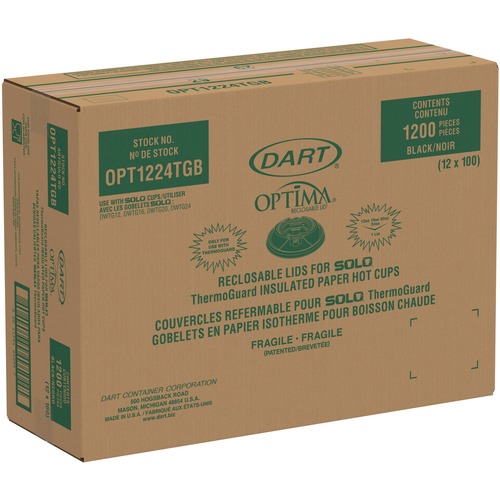 Cups and Lids | Dart OPT1224TGB Optima Reclosable Lids for Hot Paper Cups Fits 12 oz. to 24 oz. Hot Paper Cups - Black (1200/Carton) image number 0