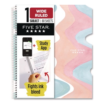 Five Star Brushy Moves Pastel Waves Design Notebook with Study App, 1-Subject, Wide/Legal Rule, Assorted Cover Color, (80)11 x 8.5 Sheets