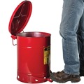 Trash & Waste Bins | Justrite 09300 10 Gallon Hands-Free Self-Closing Cover Oily Waste Can - Red image number 2