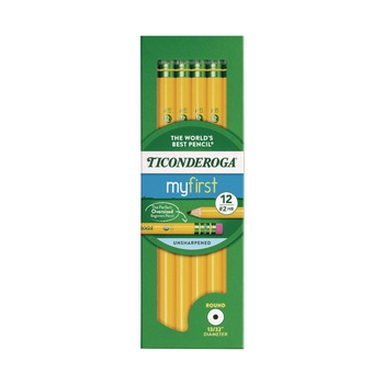 Dixon Ticonderoga Beginners HB (#2) Woodcase Pencil with Eraser and Microban - Black Lead/Yellow Barrel (12/Pack)