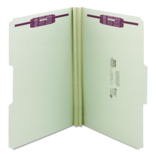 File Folders | Smead 19934 Recycled Pressboard Fastener Folders with 1/3-Cut Tabs - Legal, Gray/Green (25/Box) image number 0