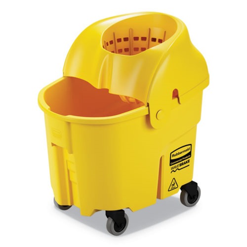 Mop Buckets | Rubbermaid Commercial FG759088YEL 35 qt. WaveBrake Plastic Down-Press Institution Bucket and Wringer Combos - Yellow image number 0