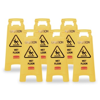 Rubbermaid Commercial 11 in. x 12 in. x 25 in. Caution Wet Floor Sign - Bright Yellow (6/Carton)
