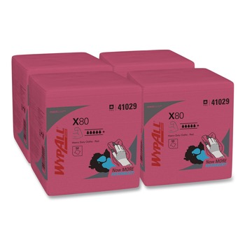 WypAll Power Clean X80 12.5 in. x 12 in. Heavy-Duty Cloths - Red (50/Box, 4 Boxes/Carton)