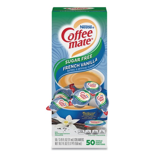 Food and Snacks | Coffee-Mate 12183747 0.38 oz. Mini Cups Liquid Coffee Creamer - Sugar Free French Vanilla (50/Box) image number 0