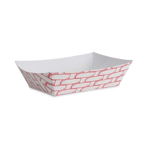  | Boardwalk BWK30LAG200 2 lbs. Capacity Paper Food Baskets - Red/White (1000/Carton) image number 0