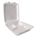 Food Service | Plastifar 12109 7.56 in. x 8.25 in. x 2.38 in. 3-Compartment Foam Hinged Lid Containers - White (200/Carton) image number 4