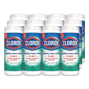 Clorox 01593 7 in. x 8 in. 1-Ply Bleach Free Disinfecting Wipes - Fresh Scent, White (12 Canisters/Carton)