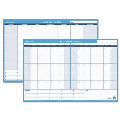  | AT-A-GLANCE PM233-28 30/60-Day 36 in. x 24 in. Undated Horizontal Erasable Wall Planner - White/Blue Sheets image number 0