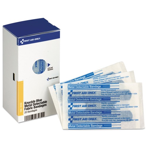 First Aid | First Aid Only FAE-3030 1 in. x 3 in. SmartCompliance Metal Detectable Knuckle Bandages - Blue image number 0