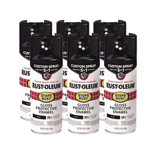 Painting | Rust-Oleum 376884 Stops Rust 5-in-1 Spray Paint, Gloss Black, 12 oz Aerosol Can, 6/Carton image number 0