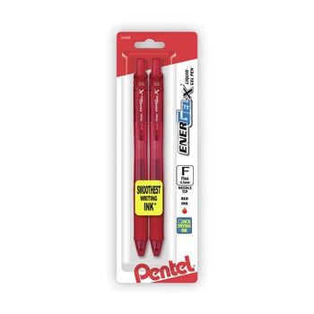 Pentel Fine 0.5 mm EnerGel-X Retractable Gel Pen - Red Ink, Translucent Red/Red Barrel (1-Dozen)