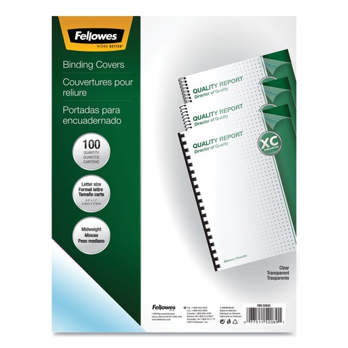 Office Jansan | Fellowes Mfg Co. 52089 Crystals Transparent Presentation Covers for Binding Systems - Letter, Clear (100/Pack) image number 0