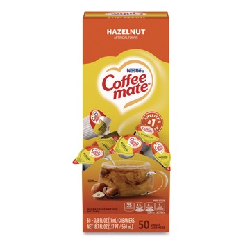 Coffee-Mate 11001207 0.38 oz Liquid Coffee Creamer Mini Cups - Hazelnut (50/Box)