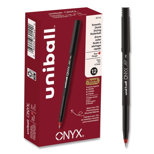 Pens | uni-ball 60144 ONYX Fine 0.7 mm Roller Ball Pen - Black/Red Barrel (1-Dozen) image number 0
