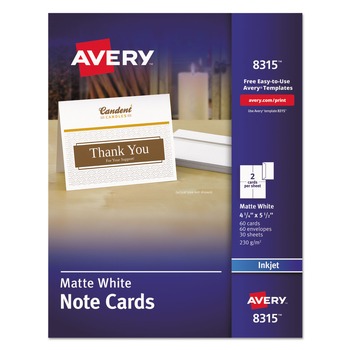 Avery 85 lbs. 4.25 in. x 5.5 in. Note Cards with Matching Envelopes for Inkjet Printers - Matte White (60 Cards, 2 Cards/Sheet, 30 Sheets/Pack)