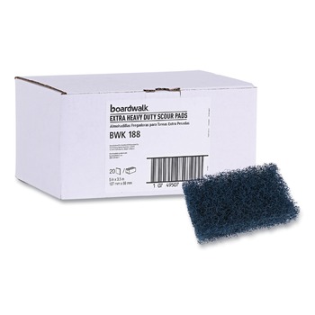Boardwalk 88BWK HD 3.5 in. x 5 in. Extra Heavy-Duty Scour Pad - Dark Blue (20/Carton)