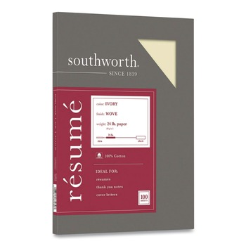 Southworth 8.5 in. x 11 in. 24 lbs. Bond Weight 100% Cotton Resume Paper - Ivory (100/Pack)