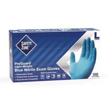Safety Zone ProGuard Nitrile Gloves, Powder-Free, 3 mil, Blue, Large, 1,000/Carton