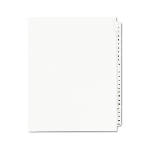  | Avery 01330 25-Tab '1 - 25-ft Label 8-1/2 in. x 11 in. Preprinted Legal Exhibit Side Tab Index Dividers - White (1 Set) image number 0