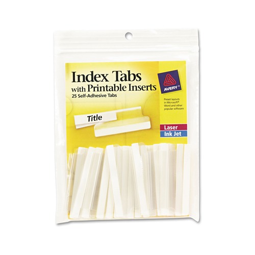  | Avery 16241 2 in. 1/5-Cut Insertable Index Tabs with Printable Inserts - Clear (25/Pack) image number 0