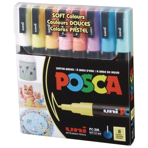 Permanent Markers | uni-ball PC3M8CSOFTCOLORS Fine Bullet Tip 0.9 mm/1.3 mm Water-Based Paint Markers - Assorted Colors (8/Set) image number 0