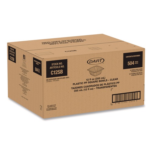 Food Trays, Containers, and Lids | Dart C12SB 8.5 in. x 8.5 in. x 2.64 in. 12 oz. Plastic Bowls - Square Clear (504/Carton) image number 0