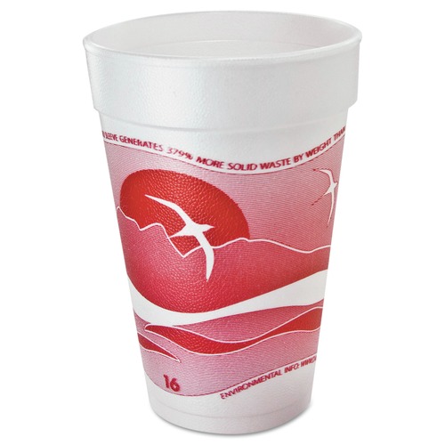 Dart 16J16H Horizon 16 oz. Printed Foam Hot/Cold Drinking Cups - White/Cranberry (40 Bags/Carton, 25/Bag) image number 0