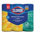 Cleaning & Janitorial Supplies | Clorox 30112 7 in. x 8 in. 1-Ply Disinfecting Wipes - Fresh Scent/Citrus Blend (35/Canister, 3/Pack, 5 Packs/Carton) image number 1