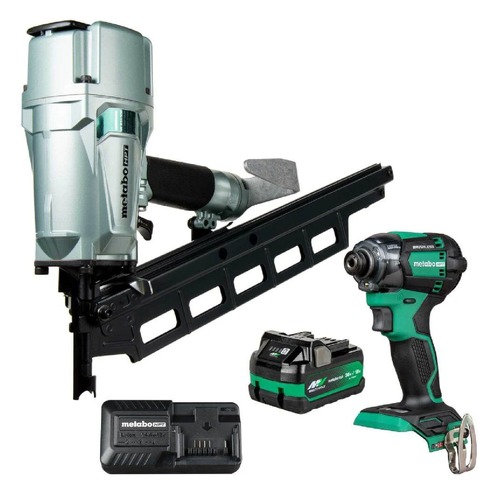 Combo Kits | Metabo HPT KNR83A5SM Pneumatic Framing Nailer and 18V Impact Driver Pro Bundle Kit (5 Ah) image number 0