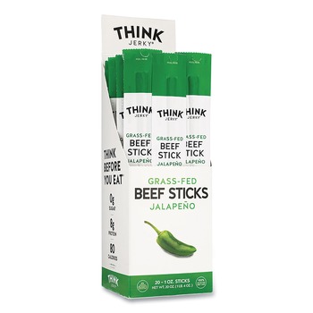 Think Jerky 850941006636 1 oz 100 Percent Grass-Fed Beef Sticks - Jalapeno (20/Carton)